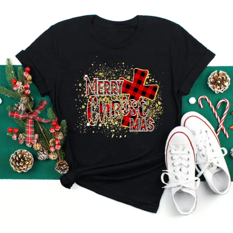 Women’s Holiday Santa Graphic Tee – Merry Christmas Casual Top