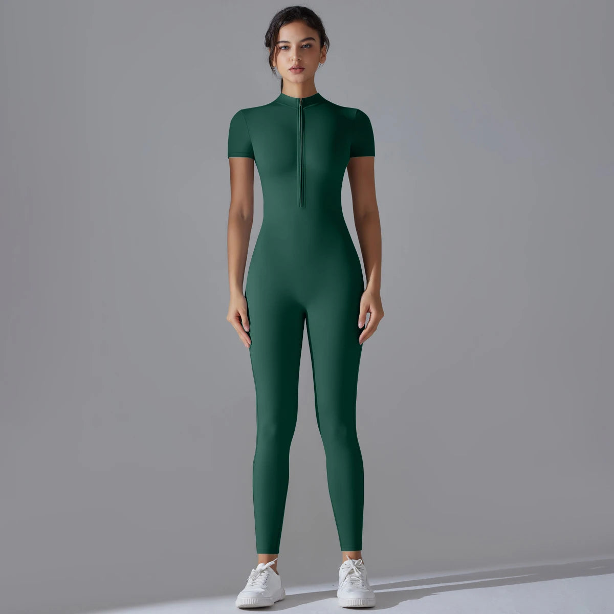 Women's Zipper Front Yoga Jumpsuit - Quick Dry Fitness Bodysuit