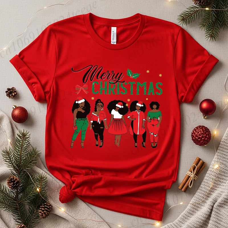 Merry Christmas Women’s Tee – Y2K Aesthetic Santa Print, Funny Holiday Shirt, Casual Winter Style