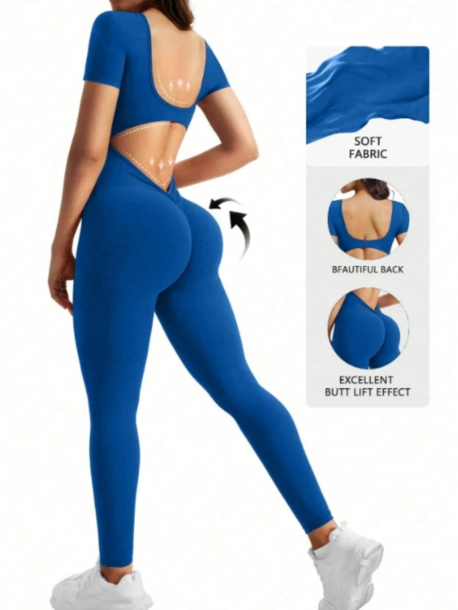 Seamless U-Neck Fitness Bodysuit - Hip Lifting Gym Jumpsuit for Women