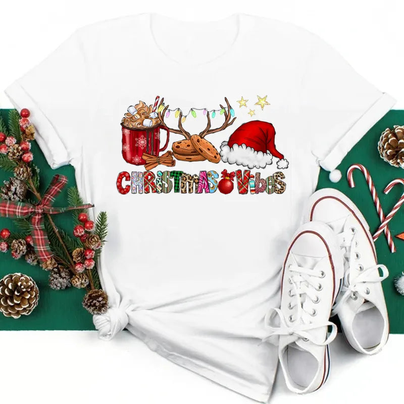 Women’s Holiday Santa Graphic Tee – Merry Christmas Casual Top