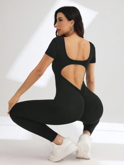 Seamless U-Neck Fitness Bodysuit - Hip Lifting Gym Jumpsuit for Women