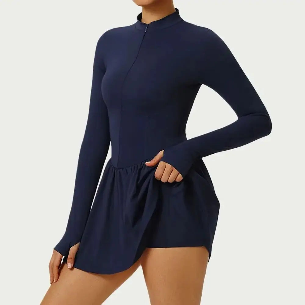 Women's Yoga Jumpsuit with Shorts - Long Sleeve Push Up Fitness Bodysuit