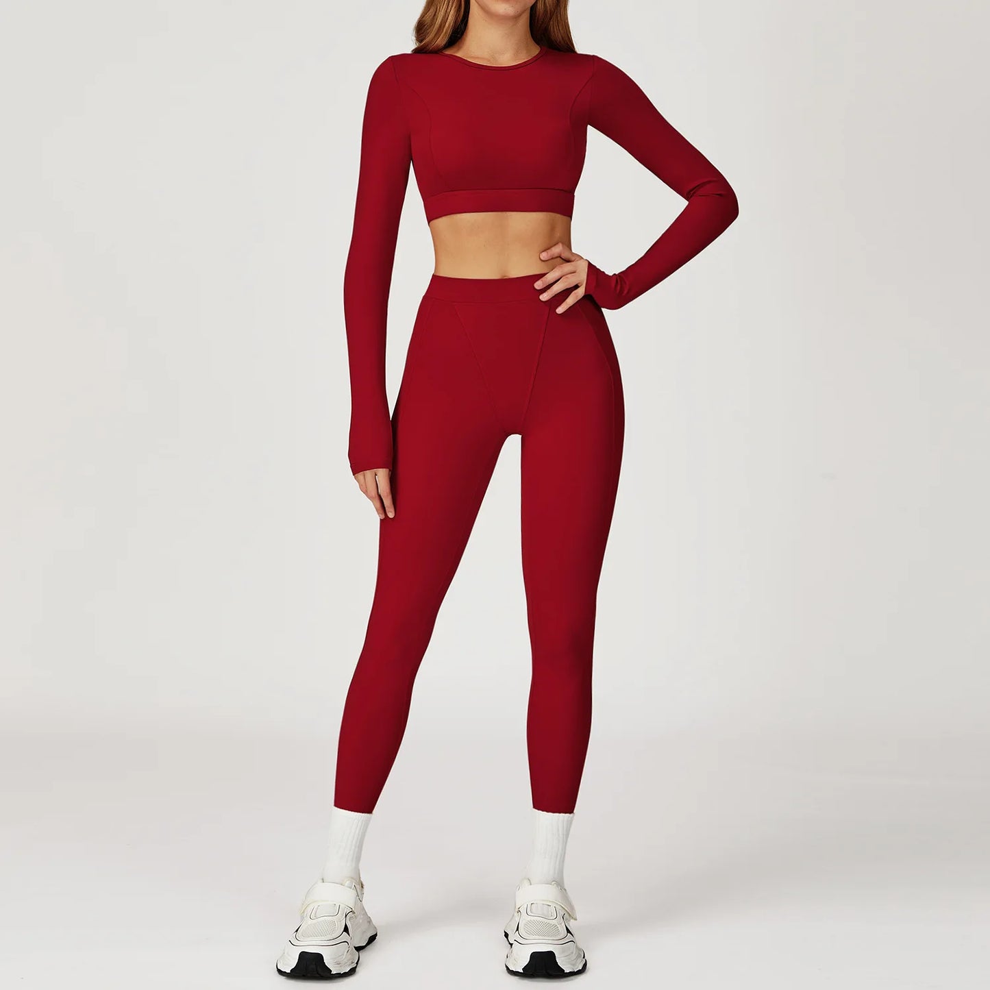 Women's 2-Piece Yoga Set - Long Sleeve Sports Bra & Leggings