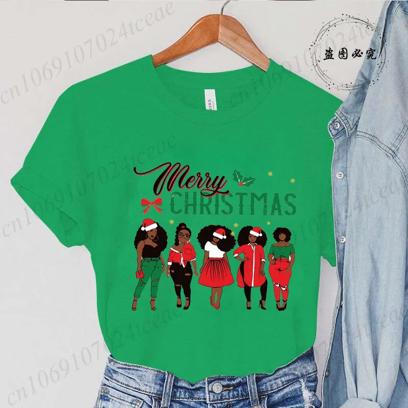 Merry Christmas Women’s Tee – Y2K Aesthetic Santa Print, Funny Holiday Shirt, Casual Winter Style
