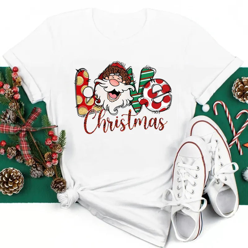 Women’s Holiday Santa Graphic Tee – Merry Christmas Casual Top