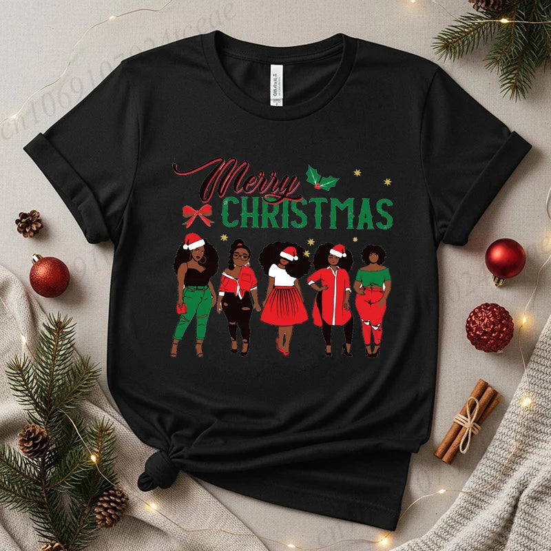 Merry Christmas Women’s Tee – Y2K Aesthetic Santa Print, Funny Holiday Shirt, Casual Winter Style