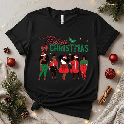 Merry Christmas Women’s Tee – Y2K Aesthetic Santa Print, Funny Holiday Shirt, Casual Winter Style