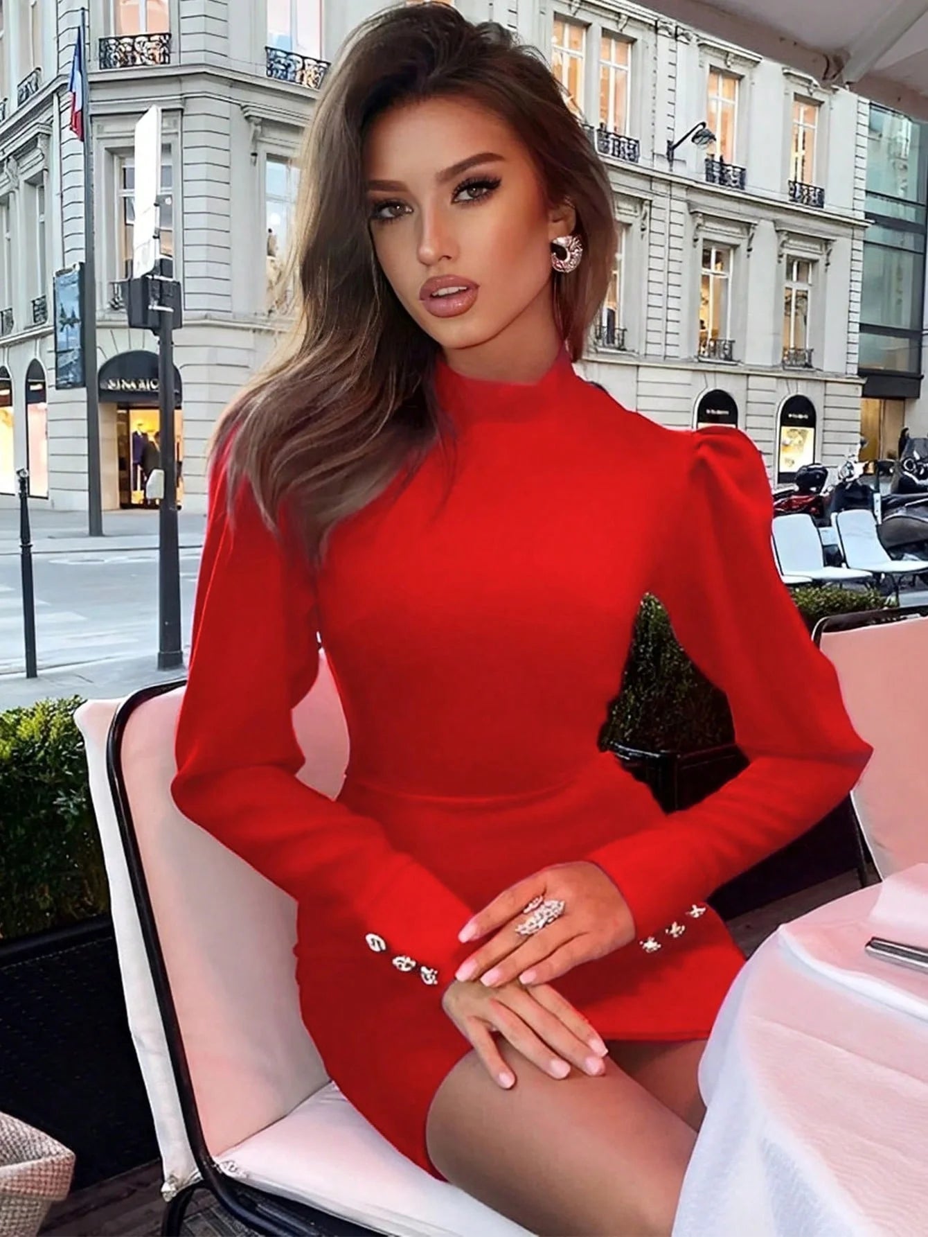 Elegant Red High Neck Bandage Bodycon Dress – Women’s Christmas & Evening Party Outfit