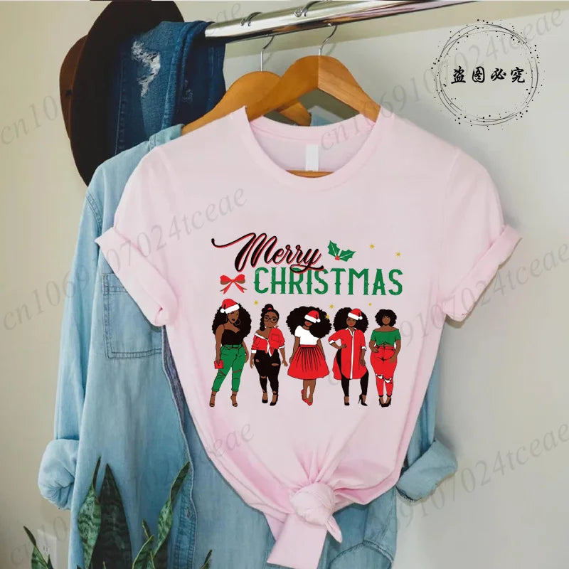 Merry Christmas Women’s Tee – Y2K Aesthetic Santa Print, Funny Holiday Shirt, Casual Winter Style