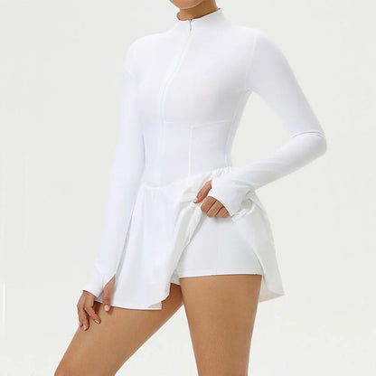 Women's Yoga Jumpsuit with Shorts - Long Sleeve Push Up Fitness Bodysuit