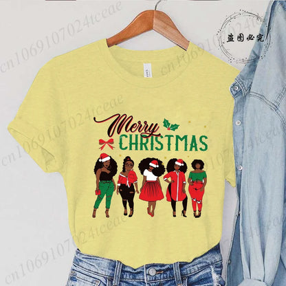 Merry Christmas Women’s Tee – Y2K Aesthetic Santa Print, Funny Holiday Shirt, Casual Winter Style