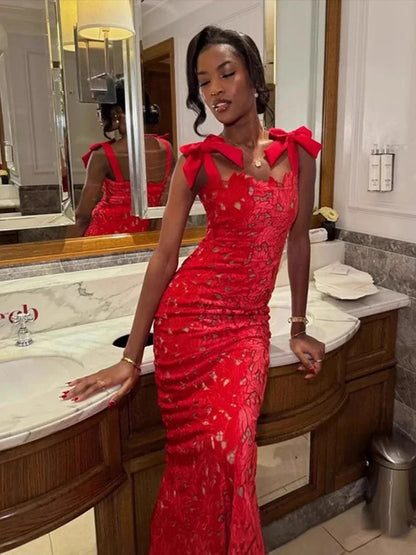 Exclusive 2025 Sexy Bow Sling Maxi Dress – Elegant Slim Party Gown for Women | Limited Stock Christmas & Evening Fashion