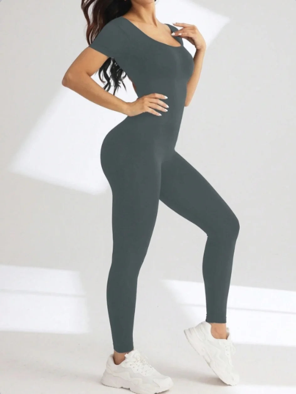 Seamless U-Neck Fitness Bodysuit - Hip Lifting Gym Jumpsuit for Women