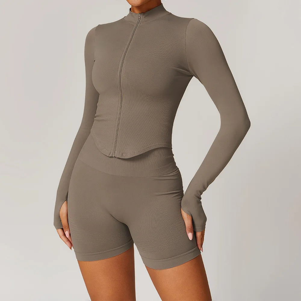 Seamless Yoga Set 2/3/4 Pieces - Women's Gym Clothes with Long Sleeve Top