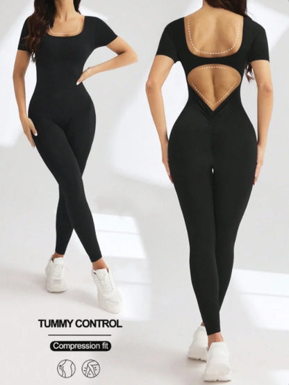 Seamless U-Neck Fitness Bodysuit - Hip Lifting Gym Jumpsuit for Women