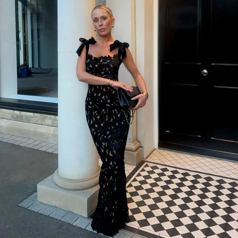 Exclusive 2025 Sexy Bow Sling Maxi Dress – Elegant Slim Party Gown for Women | Limited Stock Christmas & Evening Fashion