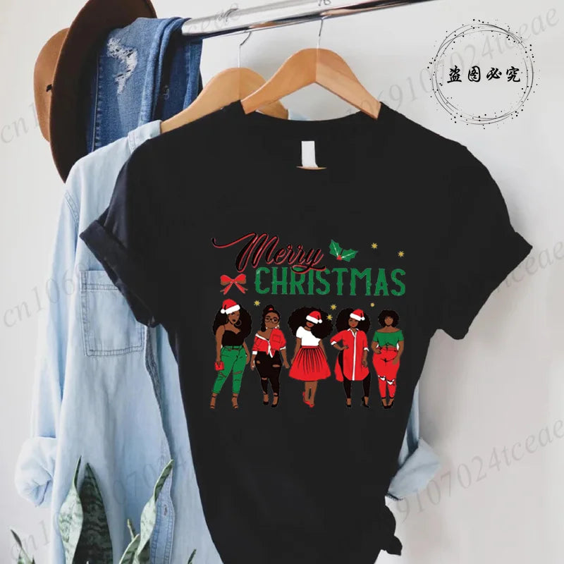 Merry Christmas Women’s Tee – Y2K Aesthetic Santa Print, Funny Holiday Shirt, Casual Winter Style