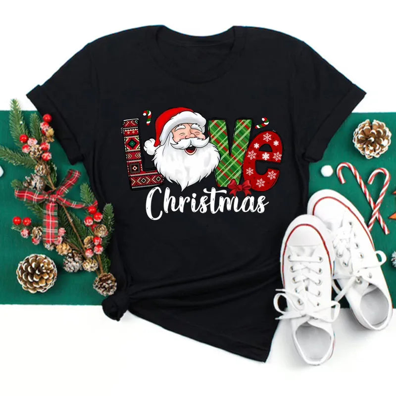 Women’s Holiday Santa Graphic Tee – Merry Christmas Casual Top