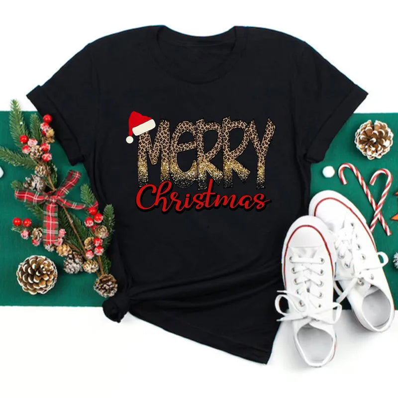 Women’s Holiday Santa Graphic Tee – Merry Christmas Casual Top