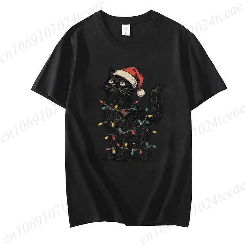 Christmas Cat Women’s Tee – Cute Holiday Shirt, Comfortable Casual Street Top