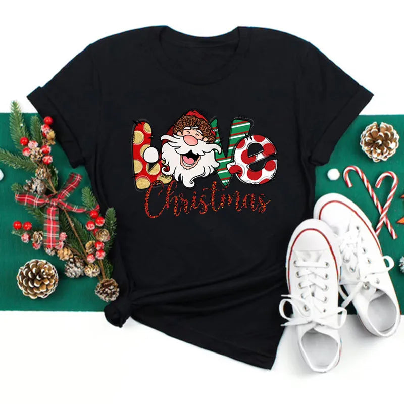Women’s Holiday Santa Graphic Tee – Merry Christmas Casual Top