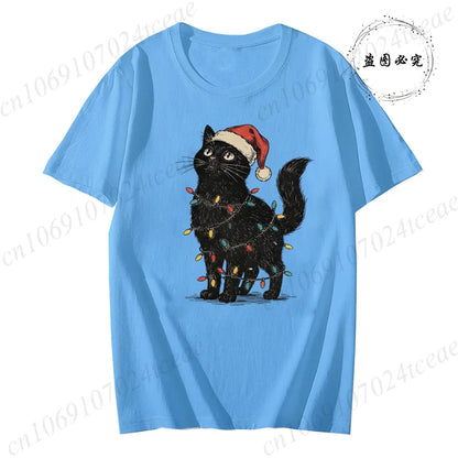 Christmas Cat Women’s Tee – Cute Holiday Shirt, Comfortable Casual Street Top