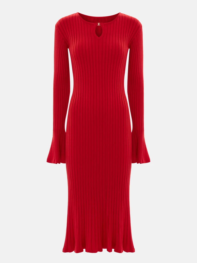 DGLUKE Women’s Ribbed Knit Bodycon Sweater Dress – Long Sleeve Elegant Midi Dress for Fall/Winter, Work, Formal Events & Christmas Parties