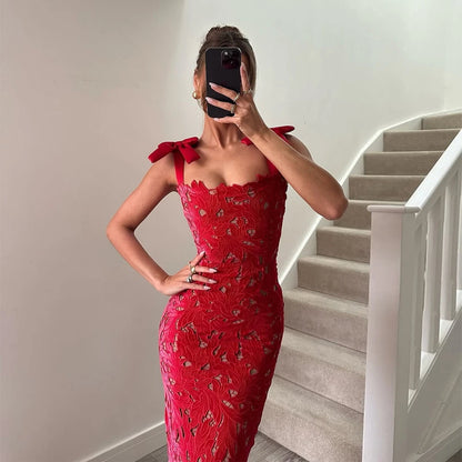 Exclusive 2025 Sexy Bow Sling Maxi Dress – Elegant Slim Party Gown for Women | Limited Stock Christmas & Evening Fashion