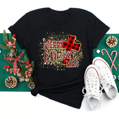 Women’s Holiday Santa Graphic Tee – Merry Christmas Casual Top