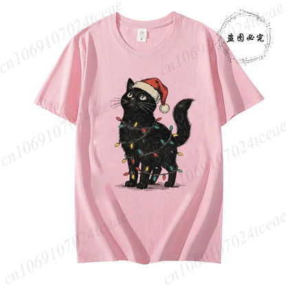 Christmas Cat Women’s Tee – Cute Holiday Shirt, Comfortable Casual Street Top