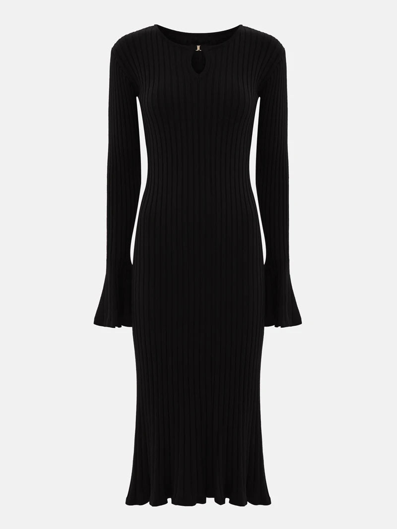 DGLUKE Women’s Ribbed Knit Bodycon Sweater Dress – Long Sleeve Elegant Midi Dress for Fall/Winter, Work, Formal Events & Christmas Parties