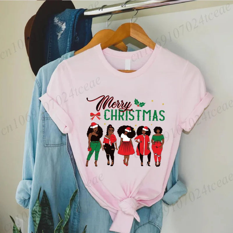 Merry Christmas Women’s Tee – Y2K Aesthetic Santa Print, Funny Holiday Shirt, Casual Winter Style