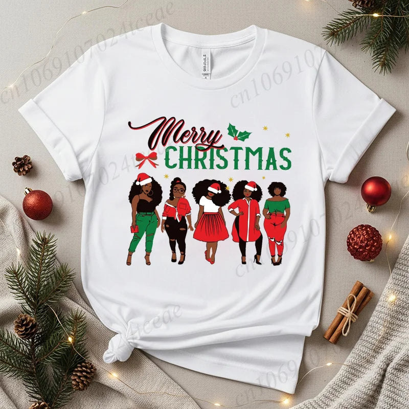 Merry Christmas Women’s Tee – Y2K Aesthetic Santa Print, Funny Holiday Shirt, Casual Winter Style