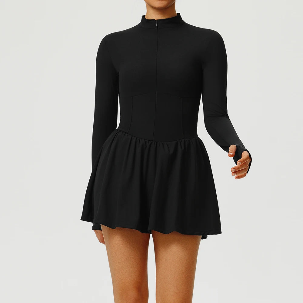 Women's Yoga Jumpsuit with Shorts - Long Sleeve Push Up Fitness Bodysuit