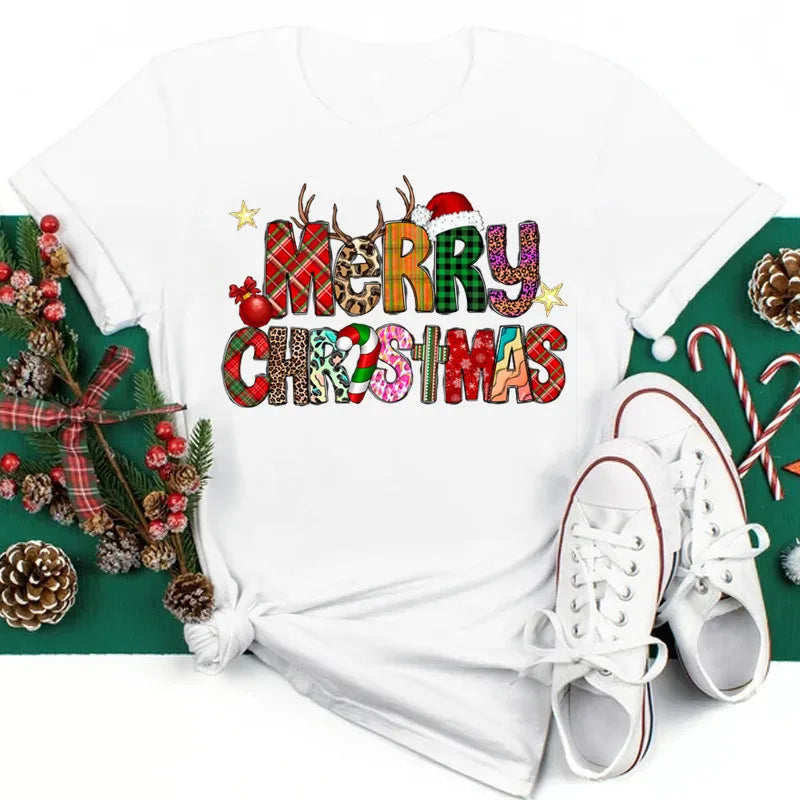 Women’s Holiday Santa Graphic Tee – Merry Christmas Casual Top