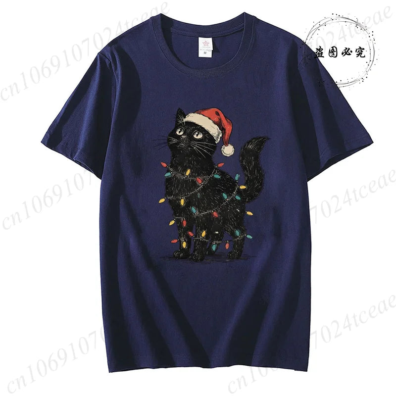 Christmas Cat Women’s Tee – Cute Holiday Shirt, Comfortable Casual Street Top