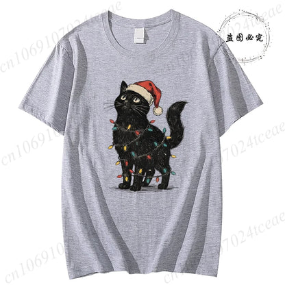 Christmas Cat Women’s Tee – Cute Holiday Shirt, Comfortable Casual Street Top