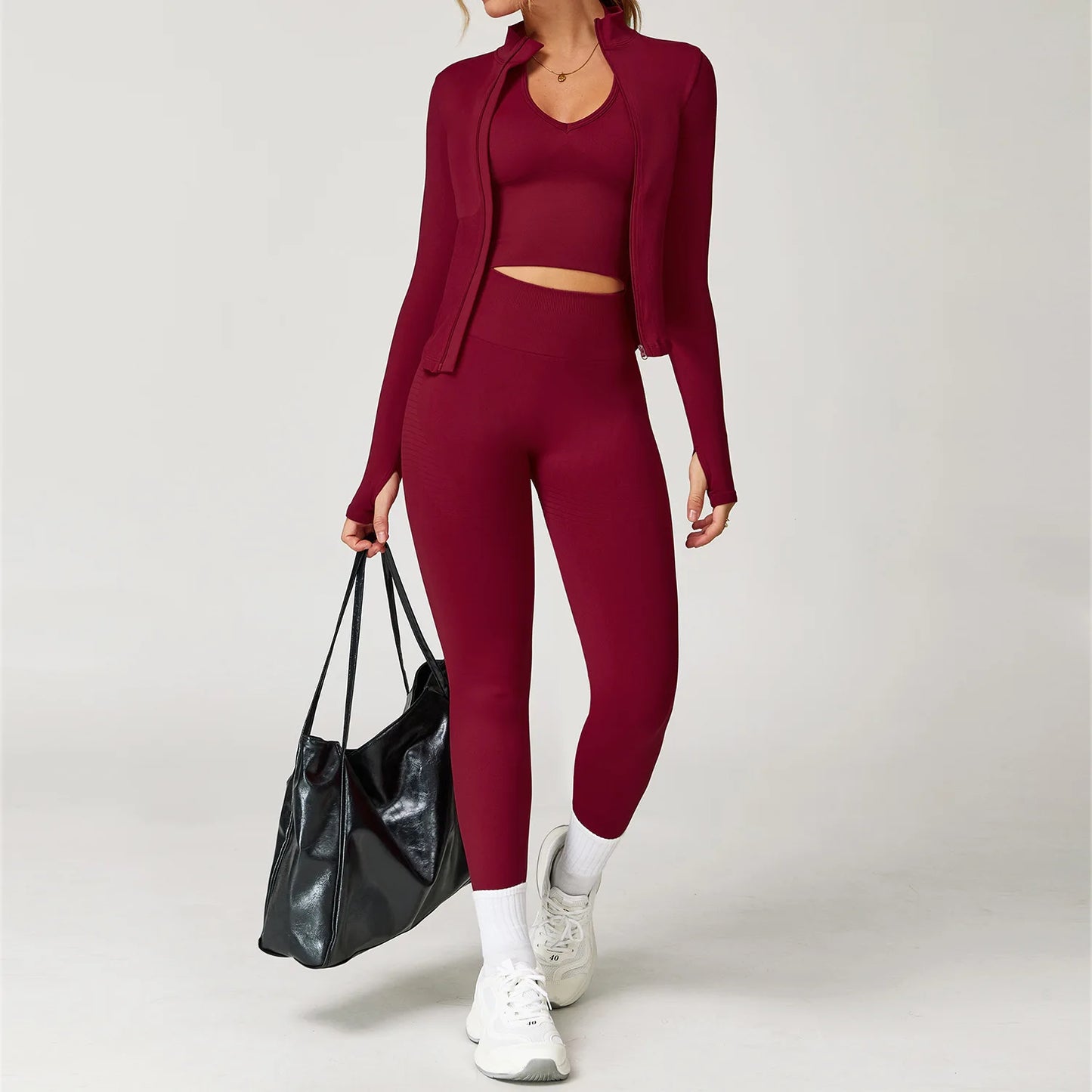 Seamless Yoga Set 2/3/4 Pieces - Women's Gym Clothes with Long Sleeve Top