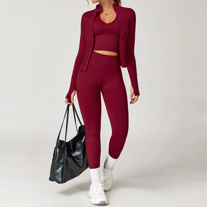 Seamless Yoga Set 2/3/4 Pieces - Women's Gym Clothes with Long Sleeve Top