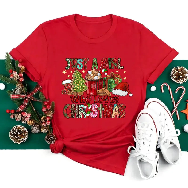 Women’s Holiday Santa Graphic Tee – Merry Christmas Casual Top