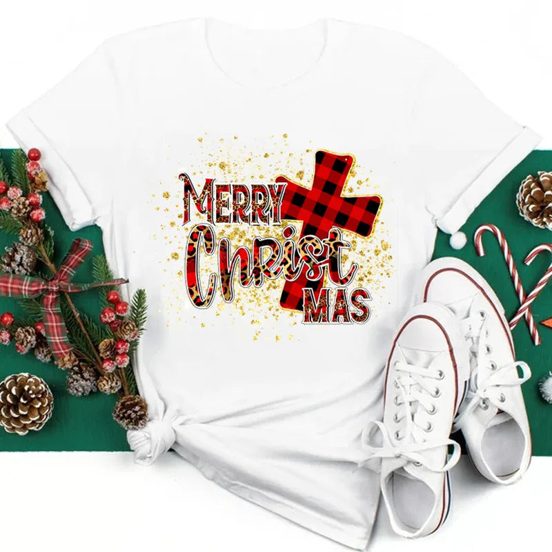 Women’s Holiday Santa Graphic Tee – Merry Christmas Casual Top