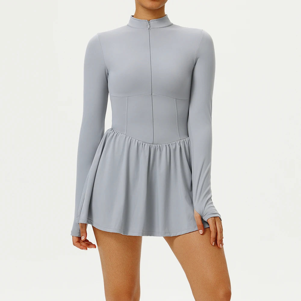 Women's Yoga Jumpsuit with Shorts - Long Sleeve Push Up Fitness Bodysuit