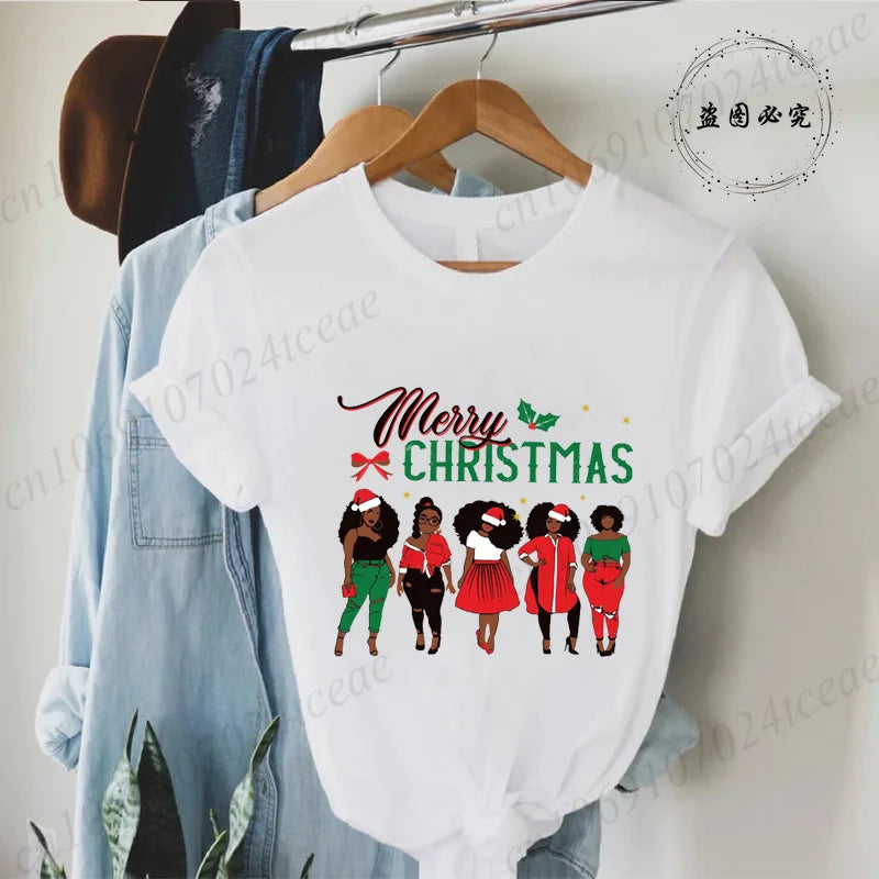 Merry Christmas Women’s Tee – Y2K Aesthetic Santa Print, Funny Holiday Shirt, Casual Winter Style