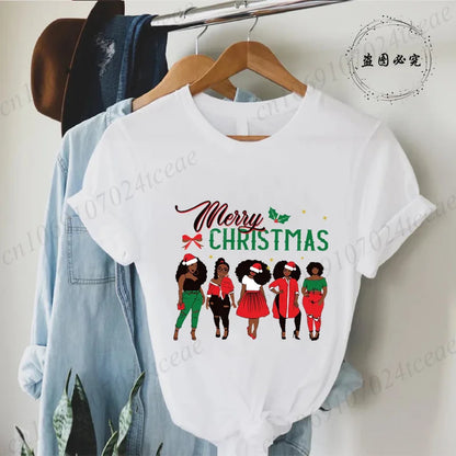 Merry Christmas Women’s Tee – Y2K Aesthetic Santa Print, Funny Holiday Shirt, Casual Winter Style