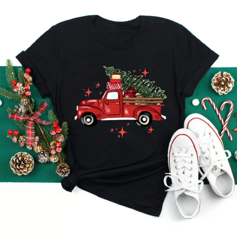 Women’s Holiday Santa Graphic Tee – Merry Christmas Casual Top
