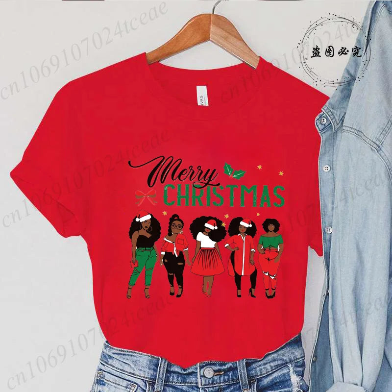 Merry Christmas Women’s Tee – Y2K Aesthetic Santa Print, Funny Holiday Shirt, Casual Winter Style