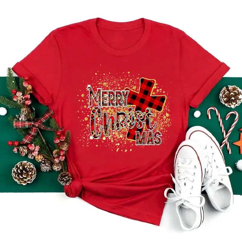 Women’s Holiday Santa Graphic Tee – Merry Christmas Casual Top