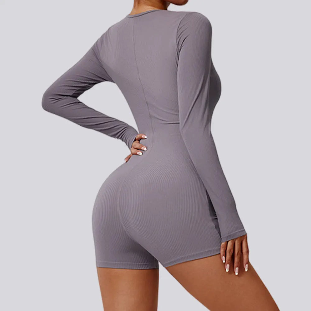 Women's Backless Sports Jumpsuit - Push Up Gym Bodysuit with Scrunch Detail
