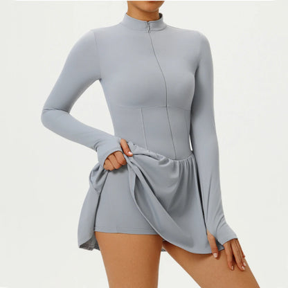 Women's Yoga Jumpsuit with Shorts - Long Sleeve Push Up Fitness Bodysuit